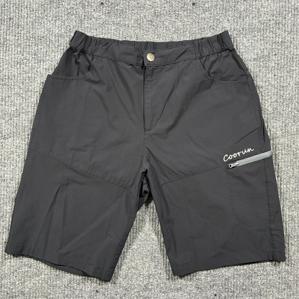 Coorun Mens Cargo Shorts W28" Black Elastic Waist Zip Pocket Outdoor Active